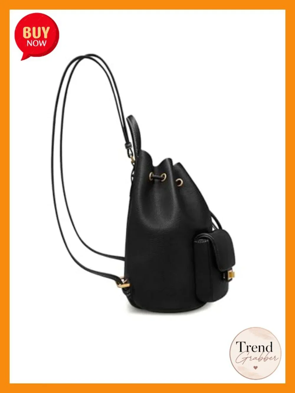 Vegan Leather Drawstring Utility Backpack Fits Phone